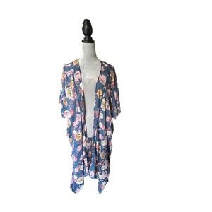 Band of Gypsies Floral Kimono Duster Blue Pink Boho Bohemian Large
